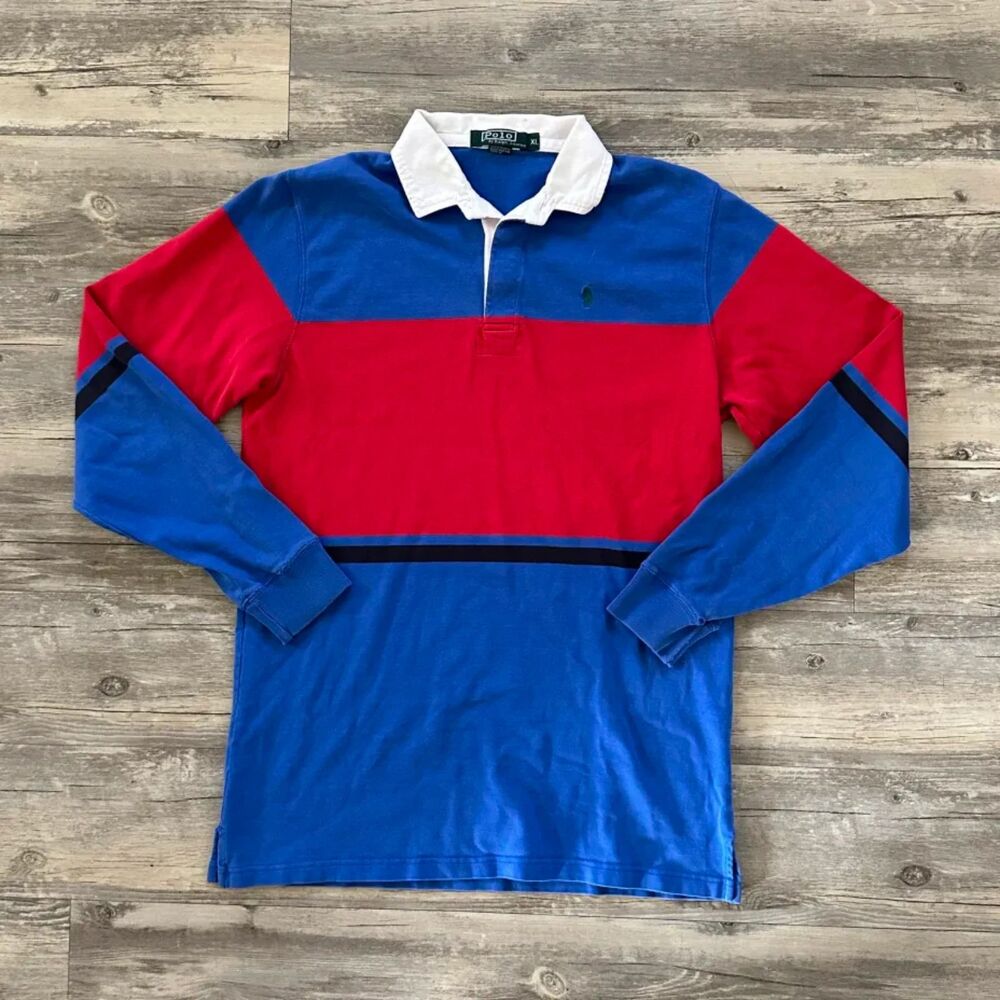 Vintage Polo Ralph Lauren Green Label Striped Rugby Shirt Size XL Youth